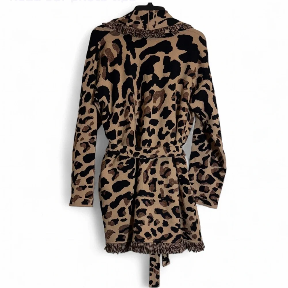 Chico’s Leopard Print Cardigan with Fringe size 2/ large - Picture 4 of 5
